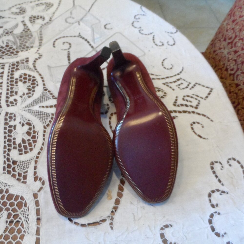 New Gucci Burgundy Kid Suede Leather Heeled Pumps Size 38B - Picture 15 of 16